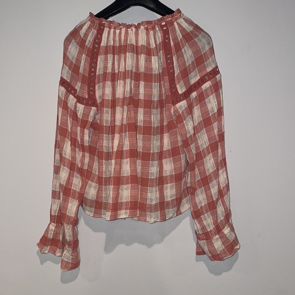 Free People Honey Grove Plaid Top Pink/Burnt Orange OB754381 Size XS - Picture 5 of 5